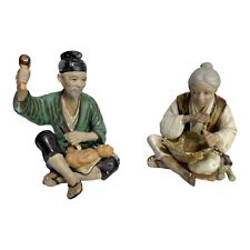 Old World Couple Working Hand Carving Doll and Bowl Figurine picture