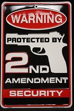 Warning Protected By 2nd Amendment Security Metal Sign, (8 X 12 Inches) Embossed picture