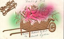 Vintage Postcard Birthday Greetings Flower Cart Natal Day Special Celebration picture