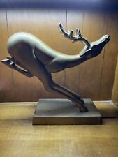 MCM LARGE Running Stag Reindeer Buck Solid Brass Sculpture VTG 8 lbs. RARE 1960s picture