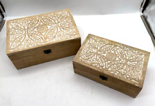 Set of 2 Mandala Carved Wooden Box, Home Décor, Keepsake Box, Farmhouse, Modern picture