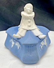 SCHAFER AND VATER CERAMIC TRIANGULAR SHAPED JEWELRY TRINKET BOX, LID W/CLOWN picture
