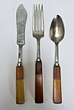 Vintage National Silver Co. Two-Tone Bakelite Flatware 3 pc Apple Juice/Yellow picture