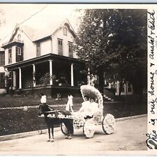 c1910s Adorable Girls Floral Buggy Pony RPPC Folk Victorian Eastlake House A155 picture