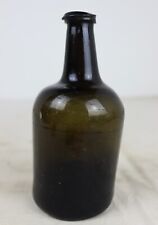 Antique 1700's Olive Green Blown Glass Leaning Squat Cylinder Liquor Bottle picture