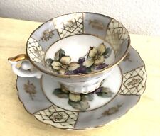 OLD GOLD Vintage Hand Painted Cup & Saucer Gray Gold Japan Flowers picture