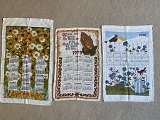 Lot of 3 Vintage Linen & Cotton Cloth Calendar Tea Towels 1973, 1979, 1992 picture