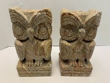 RARE Vintage ONE OF A KIND ART DECO STONE CARVED OWL BOOKENDS 10+ Lbs.. READ picture