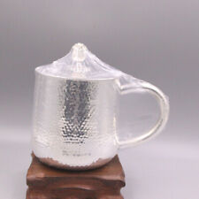 Fine 999 Pure Silver Mug Handmade Hammertone Finishes Lid Tea Cup Medinum Mugs picture