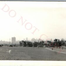 c1940s Chicago, IL Park w/ Downtown Skyline Real Photo Haze C9 picture