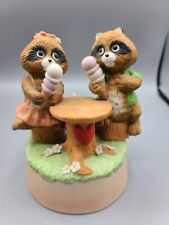 1984 Kathy Wise Enesco Music Box Raccoons Figurine 