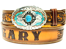 Vintage Artist Signed Sterling Silver .925 Turquoise Coral tooled Belt 36 picture