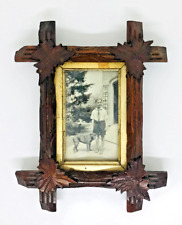 Antique Adirondack Picture Frame Photo of Boy and Dog Carved Leaf Gold Trim picture