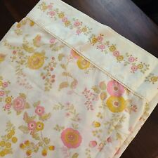 Vintage Floral  Sheet 1959 1960 Full Size Flat Lace Trim Cream Pink Green Gold picture