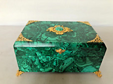 Solid Natural Hinged Malachite Box with Gilded Bronze Decoration. picture