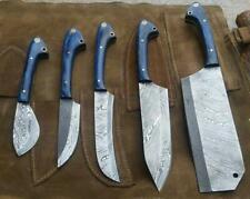 BEAUTIFUL CUSTOM HANDMADE 5 PIECES DAMASCUS STEEL HUNTING  CHIEF SET.WITH SHEATH picture