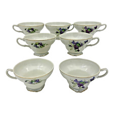 VTG Lefton Purple Violet Luncheon Snack Tea Cup SET OF 7 Scalloped Gold Gilded picture