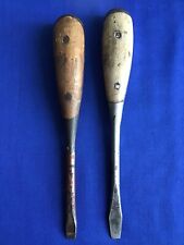TWO ANTIQUE SPLIT WOOD HANDLE FLAT BLADE SCREWDRIVERS  picture