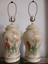 Porcelain & glass Iris and Butterfly Hand Painted and Signed Asian Lamp  picture
