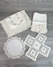 Lot of 4 Various Vintage Ivory Cotton Table Doilies/Covers picture