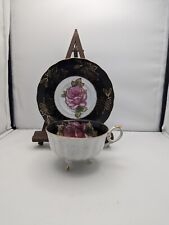 Royal Halsey Very Fine Three Footed Tea Cup & Saucer Roses picture