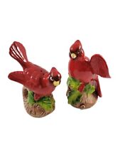 Vintage Ceramic Red Cardinal Salt & Pepper Shakers Set Holly Berries Tree Branch picture