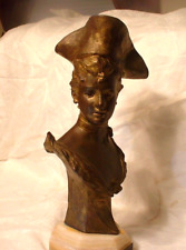 Antique George Van Der Straeten Bronze Bust of Colonial Lady on Marble Plinth picture
