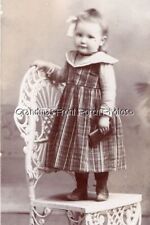 Antique CDV Photo Sweetest Little Girl w Plaid Dress Well-worn Shoes Chair picture