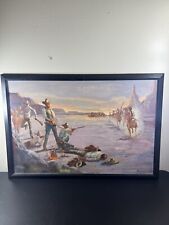 American Western Frontier Cowboy & Native American Landscape Oil Painting picture