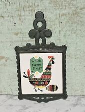 Vintage 1970's Kitchen Ceramic Tile Trivet WHICH CAME FIRST? Chicken Or Egg picture