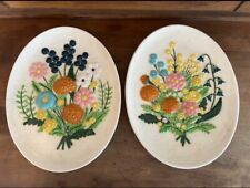 2 Vtg Atlantic Mold Ceramic Floral Wall Hanging Art Oval Platter Plate Plaques picture