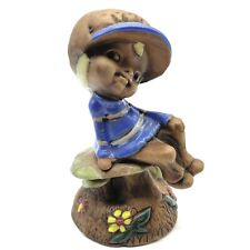  VINTAGE STONEWARE GIRL MUSHROOM GARDEN FIGURINE HAND PAINTED USA POTTERS picture