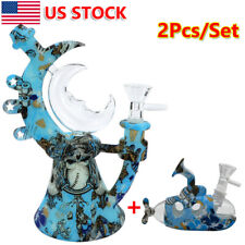 2x Silicone Smoking Hookah Blue Type Moon & Submarine Bong Water Pipe + Bowls picture