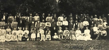Antique Vtg RPPC Large Group Family Men Women Children Overalls Hats Fashion picture