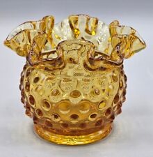 VINTAGE Fenton Glass Amber Ruffled Crimped Edge Hobnail 3