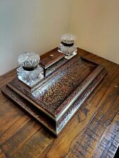 Antique 1800s French Boulle Ink Stand Double Glass Inkwell Super Nice Piece picture