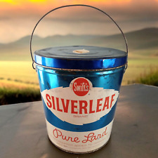 Swift's Silverleaf Metallic Blue 8 Lb. Lard Can Tin Pail  Vintage Advertising picture