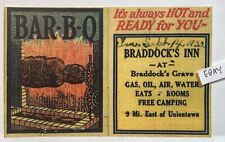 EARLY BRADDOCK’S INN RT.40 UNIONTOWN PA. BAR-B-Q FREE CAMPING + AD NEW POSTCARD picture