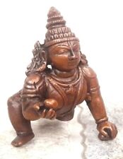 Antique Handmade Copper Bal Gopal Krishna Statue Rich Patina Collectible 2.1'' picture