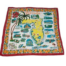 Vintage 1950s FLORIDA State Map Souvenir Rayon Scarf Square Made in Japan picture