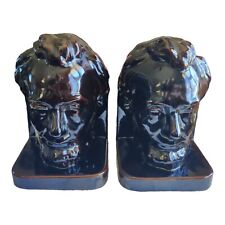 Vintage Abe Lincoln Bookend Pair Brown Ceramic Bookends Set Large Face picture