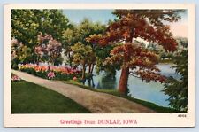 c1949 Greetings From Dunlap Iowa Vintage Linen Harrison County IA Postcard picture
