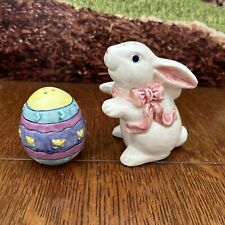 Vintage Ceramic Mervyns Easter Bunny Rabbit and Egg Salt Pepper Shakers 1980’s picture