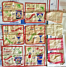 Rare Antique Lot of 10 Vintage  Cocktail Bar Cloth Linen Napkins Drink Recipes  picture