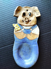 Vintage Handmade Ceramic Clay Pig Spoon Rest Country Kitchen Primitive picture