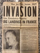 WWII Newspaper The Detroit News INVASION June 6, 1944 w/ Map 8 Page Section picture