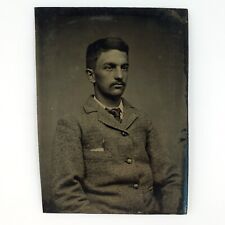 Named Foster Connecticut Man Tintype c1878 Antique 1/6 Plate Potter Photo H779 picture