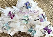 Wholesale Lot 7 Pcs Natural Fluorite Butterfly White Bronze Rings Crystal picture