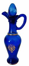 Gold & Cobalt Blue Glass   Decanter  Bottle with Stopper Art Deco Victorian MCM picture