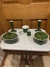 Vintage Set of 8 Hall China Serving Pieces Candlestick Holders 1936 Green USA picture